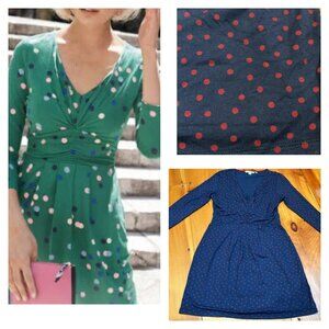 BODEN 6 Navy/Fucshia Spotty Polka Dot Marion Jersey Knit Tunic Dress 3/4 Slv
